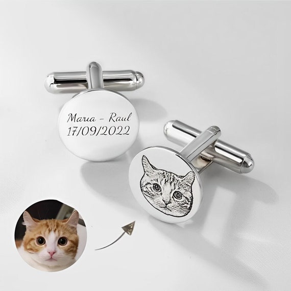thumbnail image 2 of Custom Pet Portrait Cufflinks - Personalized Dog Photo Cuff Links With Sketch Style For Pet Lovers 2 of 10