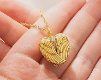 Personalized Angel Wings Urn Photo Locket– Mini Cremation Urn Memorial Necklace with Custom Photo, Angel Wings Ashes Urn Necklace