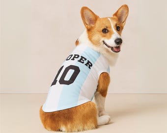 Camiseta personalizada con nombre para mascota, camiseta para perro/gato con nombre y número impresos, ropa para cachorros, conjunto para perros, camiseta de regalo para amantes del fútbol/aficionados a los deportes