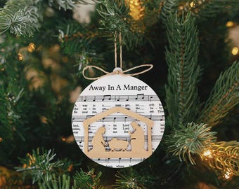 Wooden Nativity Scene Christmas Decoration, Christmas Carol Musical Sheet Christmas Tree Decoration, Christian Christmas Decor for Church