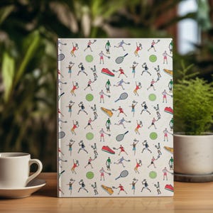 Tennis Hard Cover Journal Notebook, Chibi Style Tennis Gift for Players & Fans, School and Office Supplies for Sporty Tennis Lovers