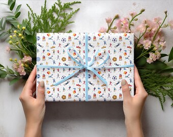 Rollo de papel para envolver regalos con estampado de fútbol: papel de regalo con temática de fútbol para fanáticos, jugadores y equipos, perfecto para regalos de cumpleaños y festivos