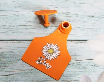 Livestock Cattle Ear Tag with Custom Text, Printed Livestock ID Ear Tags for Cow/Sheep/Goat/Pig, Personalized Farm Animal Identification Tag
