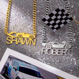 Personalisierte Auto Halskette Edelstahl Schmuck für Car Racing Fans & Auto-Liebhaber, Jungen Custom Name Kette Geschenk, Car Racer Geschenk
