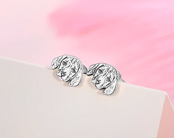 Personalized Pet Photo Stud Earrings in 925 Sterling Silver, Unique Pet Portrait Gift for Dog/Cat Moms, Custom Engraved Pet Photo Earrings