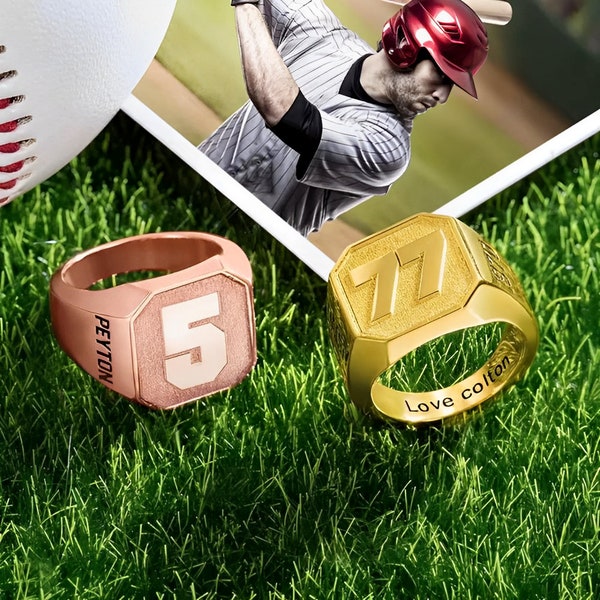 Basketball/Baseball/Fußball/Softball Ring mit individueller Nummer + Gravur, Benutzerdefinierte Sport Mannschaft Ring für Spieler