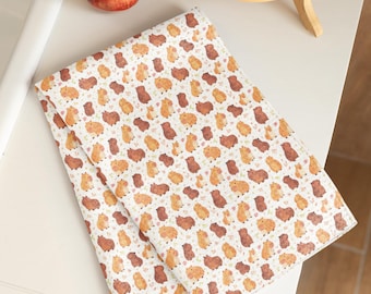 Theedoek met capibara-print, theedoek in capibara-stijl in chibi-stijl, capibara-keukenhanddoeken, capibara-cadeaus, huishoudartikelen capibara, keukenartikelen capibara