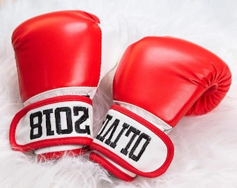 Gants de boxe brodés personnalisés pour enfants, gants de boxe en cuir pour enfants/bébés/bambins avec prénom brodé, cadeau fille/fils d'un boxeur