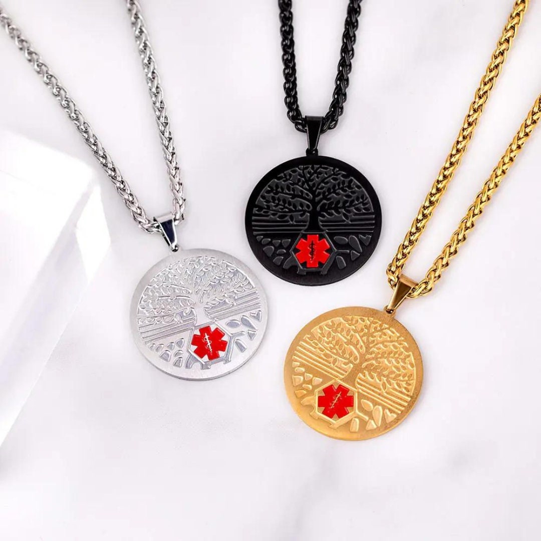 Custom Medical Alert Necklace, Stainless Steel Family Tree Necklace ...