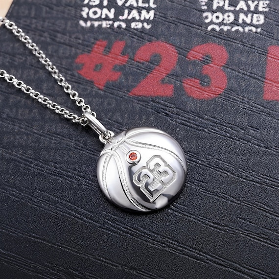 Engraved Basketball Necklace With Number+birthstone in Sterling