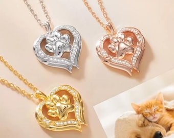 Collar con huella de mascota en plata de ley 925, colgante de corazón con nombre personalizado para amantes de las mascotas, regalo de joyería personalizado
