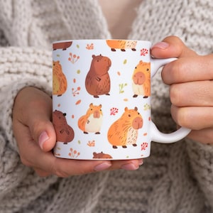 Capybara Print Mug in Chibi Kuwaii Style, Cartoon Style Capybara 11oz Ceramic Mug, Capybara Enthusiast Gift Idea, Cute Capybara Drinkware