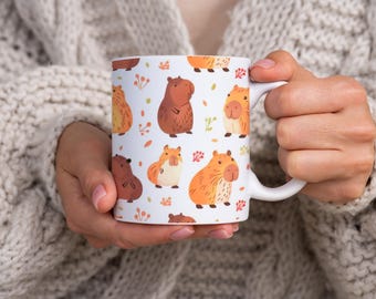 Capybara Print Mug in Chibi Kuwaii Style, Cartoon Style Capybara 11oz Ceramic Mug, Capybara Enthusiast Gift Idea, Cute Capybara Drinkware