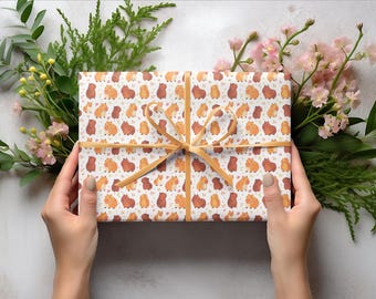 Capybaras Wrapping Paper Roll - Cute Chibi Style Capybara Printed Gift Wrap for Capybara Lovers & Fans, Unique Animal Gift Wrap
