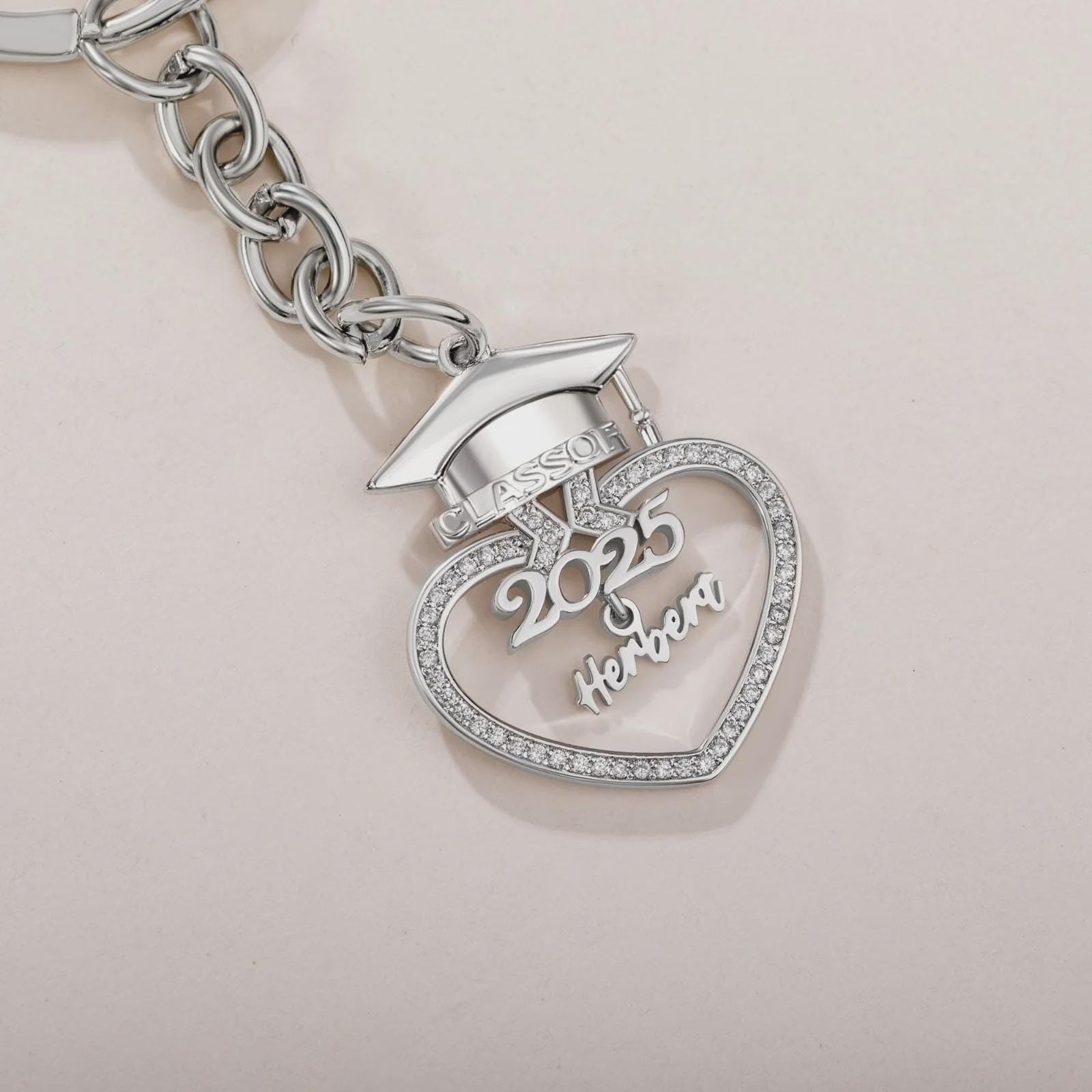 Custom Graduation Cap Keychain With Heart & Name, Class of 2025 Charm ...