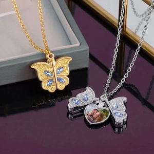Butterfly Opening Locket Necklace with Custom Photo Added, Personalized Dainty Locket Necklace & Photo, Jewelry Gift for Girl/Mom/Wife