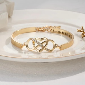 Infinity & Herz Armreif mit individueller Gravur + Nachrichtenkarte, "Designe Deine eigene Nachrichtenkarte" Armband, Geschenk für Tochter / Schwester