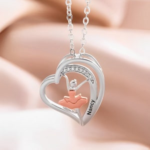 Collana con nome personalizzato a forma di cuore con ballerina e scatola regalo, gioielli personalizzati per ballerini, regali per danza/balletto, regalo di buona fortuna per esame di danza
