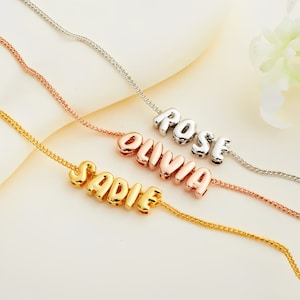 Collar personalizado con nombre y letra 3D de burbuja: collar con inicial de globo grueso para regalar a tu novia o mejor amiga.