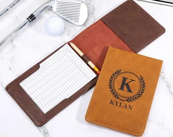 Personalized PU Leather Golf Scorecard Holder & Custom Name Golf Yardage Book Cover - Unique Gift for Golfer/Dad/Grandpa, Gold Scores Book