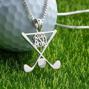 Golf Clubs Necklace with Custom Name in 925 Sterling Silver/18k Gold Plated, Female Golf Player Jewelry Gift, Dainty Women&#39;s Golf Necklace