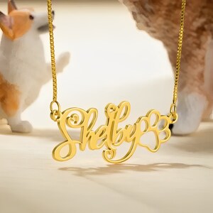 Personalized Name Necklace with Paw, Dog Paw Name Necklace for Dog Owner, Custom Pet Name Necklace with Pet Paw, Pet Memorial Jewelry Gift
