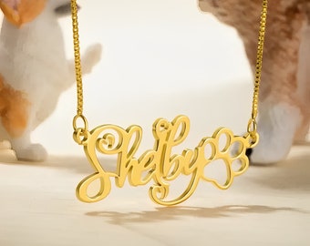 Personalized Name Necklace with Paw, Dog Paw Name Necklace for Dog Owner, Custom Pet Name Necklace with Pet Paw, Pet Memorial Jewelry Gift