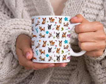 Chihuahua Dog Print 11oz Ceramic Mug, Dog Breed Chihuahua Printed Coffee Cup, Chihuahua Owners Gifts, Pet Drinkware for Dog Lovers
