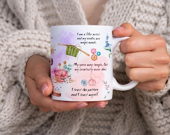 Knitting Affirmations Mug 11oz Ceramic - Daily Knitting Fan Quotes, Unique Knitting Lover Gift & Craft Drinkware