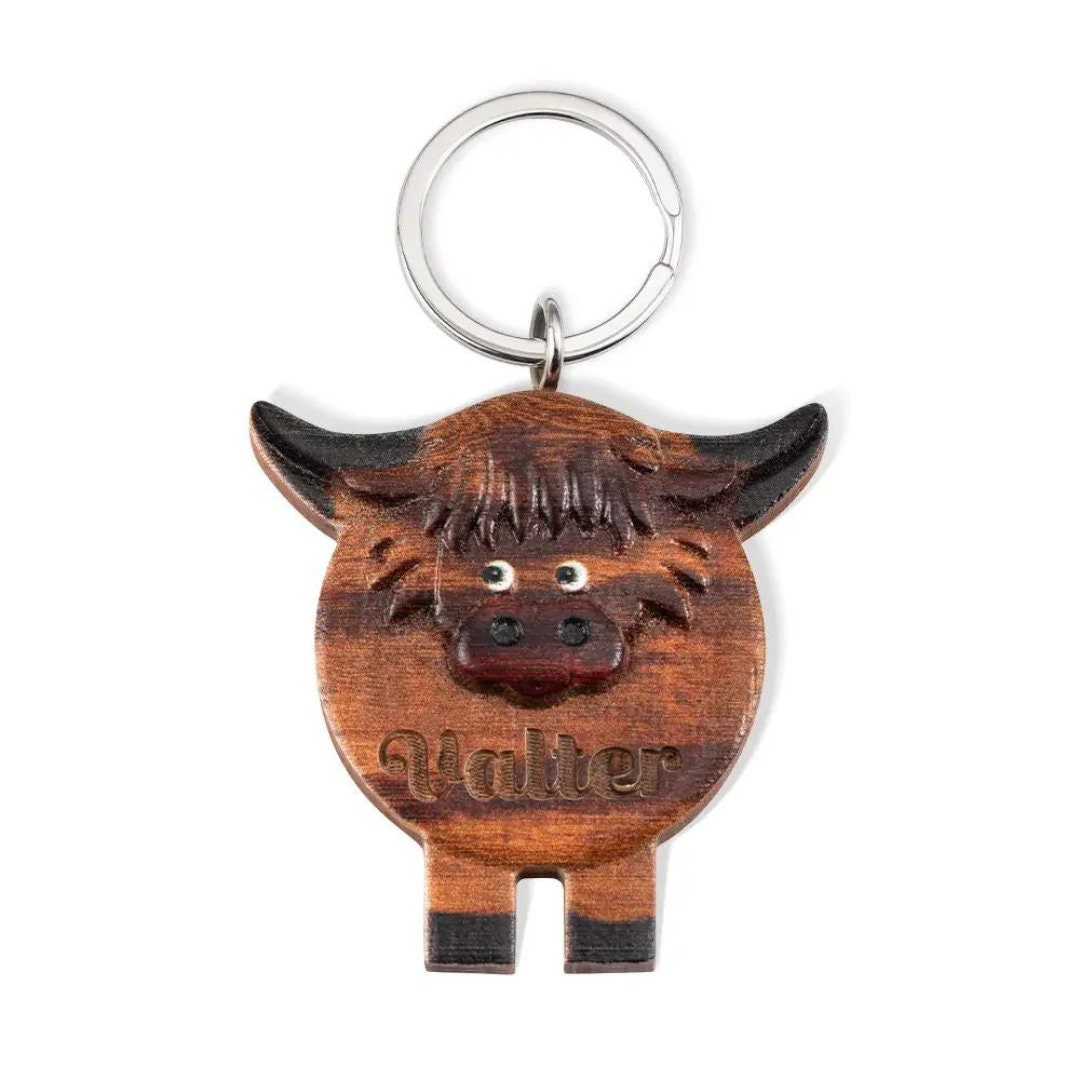 1 portachiavi a forma di mucca delle Highland con perline e