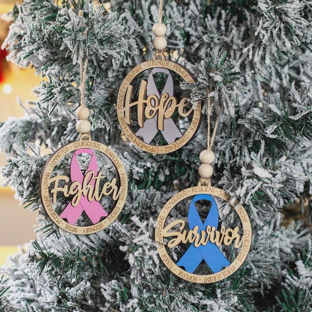 Cancer Awareness Christmas Tree Decoration, Pink Ribbon Wooden Tree ...
