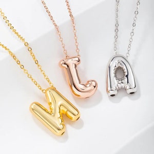 Collar con letra de globo personalizada, colgante con inicial de burbuja personalizada, joyería con letra abullonada, chapado en platino/oro de 18 quilates/oro rosa de 18 quilates