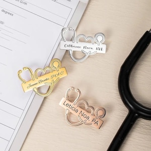 Custom Name Stethoscope Pin, Medical School Graduation Brooch with Custom Engraving, Medical Student/Nurse/Doctor Gift, Doctor Name Badge