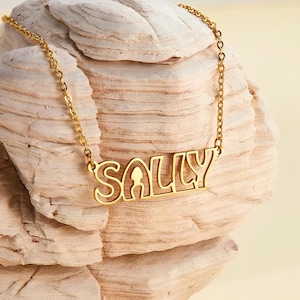 Collar con nombre personalizado y letras huecas, collar con nombre personalizado y letras, delicado collar con nombre de plata, joyería con letras huecas, collar para mejores amigos