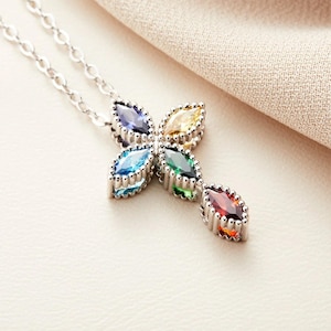 Personalized Birthstone Cross Necklace - Sterling Silver Jewelry for Women, Perfect Baptism, Christening & Communion Gift