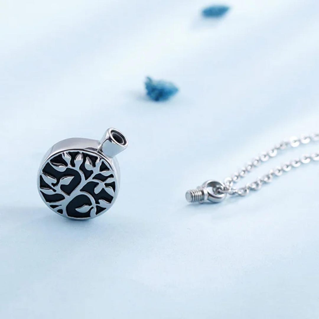 Personalized Tree of Life Cremation Urn Necklace in Stainless Steel ...