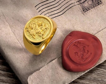 Custom Wax Seal Family Signet Ring, Custom Family/University Crest Signet Ring, Coat of Arms Ring, Family Airloom Ring, Gold/Silver/Black