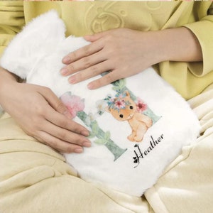 Hot Water Bottle with Cute Cover, Personalised Heating Pad for Kids, Pain Relief Cramp Pack, Initial Hot Water Bottle