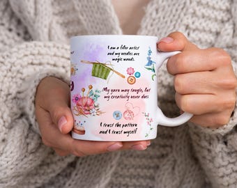 Knitting Affirmations Mug 11oz Ceramic - Daily Knitting Fan Quotes, Unique Knitting Lover Gift & Craft Drinkware