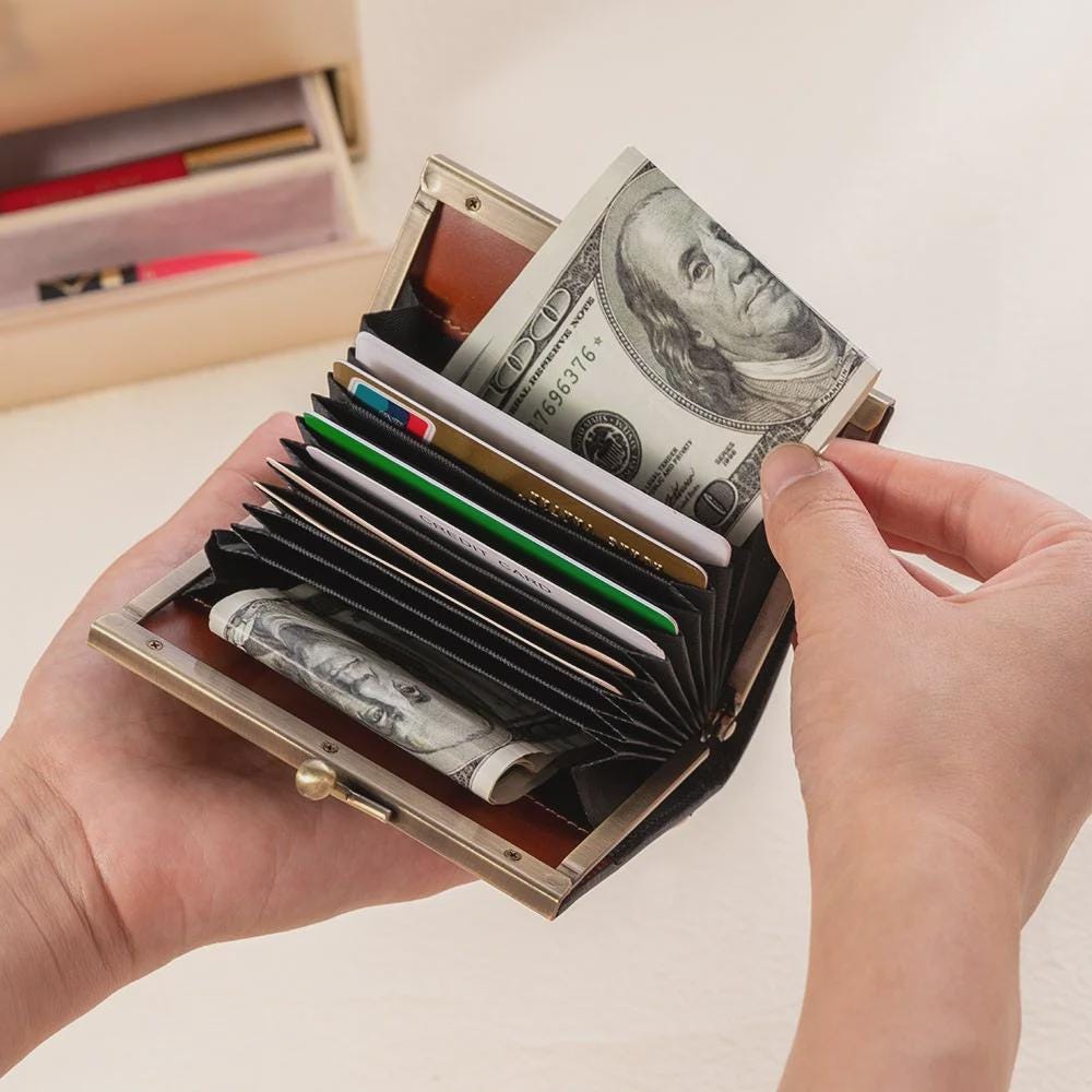 Portefeuille En Cuir Femme Avec Fermoir Kiss-lock, Grand Espace Pour Téléphone, Cartes Et Monnaie – Vintage Et Pratique