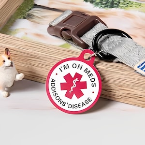 Custom Medical Alert Pet Collar Tag, Special Needs Dog/Cat Medical ID Tag, Type 1/2 Diabetes Dog Tag, Blind Dog/Cat Collar Tag