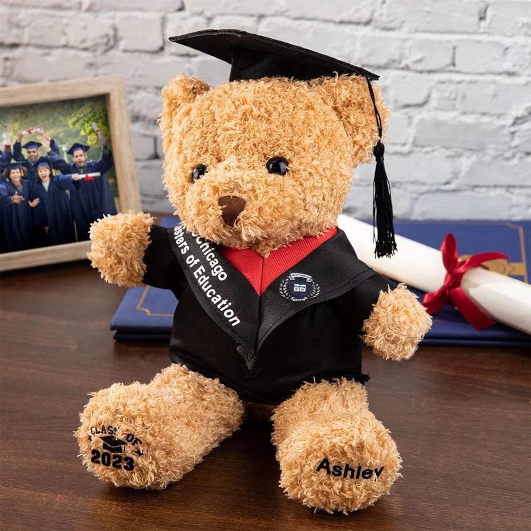 Graduation Teddy Bear With Custom School Badge Degree Title