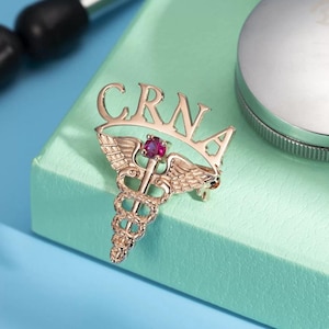 Medical Graduation Pin with Custom Name & Birthstone, 18K Gold Plated Caduceus Birthstone Pin, Medical Symbol Lapel Pin for Doctor/Nurse