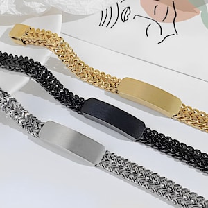 Custom Men&#39;s Bar Bracelet w/ Engraving, Stainless Steel Engraved Nameplate Bracelet, Father&#39;s Day/Boyfriend Gift, Tarnishproof Men&#39;s Jewelry