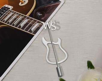 Custom Guitar Lapel Pin with Initials, Personalized Men’s Brooch for Suit, Wedding Accessory & Gift for Music Lovers, Guitarist Lapel Pin
