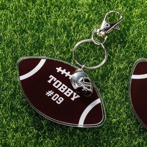Personalized Name & Number Football Ball Keychain, Mini American Football Backpack Tag with Custom Name + Number, Football Player Gift