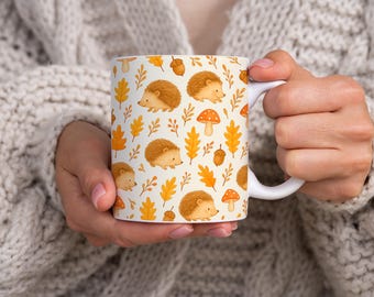 Herfstegel 11oz keramische mok, gezellige koffiekop met egelprint, grillige drinkgerei voor egel- en herfstliefhebbers, herfstseizoen vibes cadeau