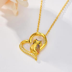 Personalized Engraved Owl Heart Necklace with Cubic Zirconia, Owl Lover Jewelry Gift, Nature Lover Personalized Necklace for Her