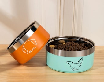 Comedero personalizado para perros con diseño de orejas y nombre - Comedero de acero inoxidable personalizado para mascotas, ideal para cachorros, perros pequeños y grandes.