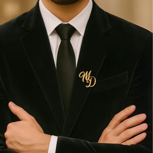 Personalized Initial Name Lapel Pin, Custom Name Brooch, Men&#39;s Custom Monogram Lapel Pin, Groomsmen Custom Initials Stainless Steel Brooch